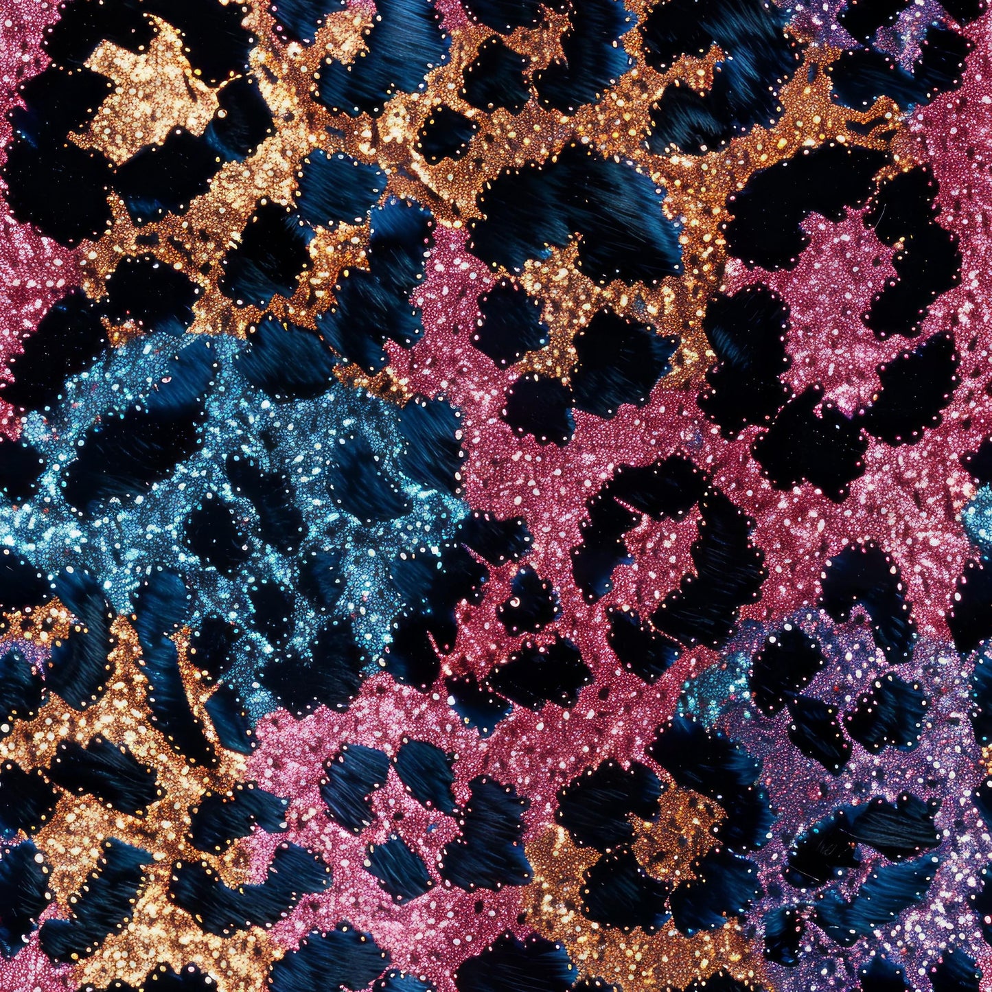 Eigenproduktion Stoff Leoprint Glitzer