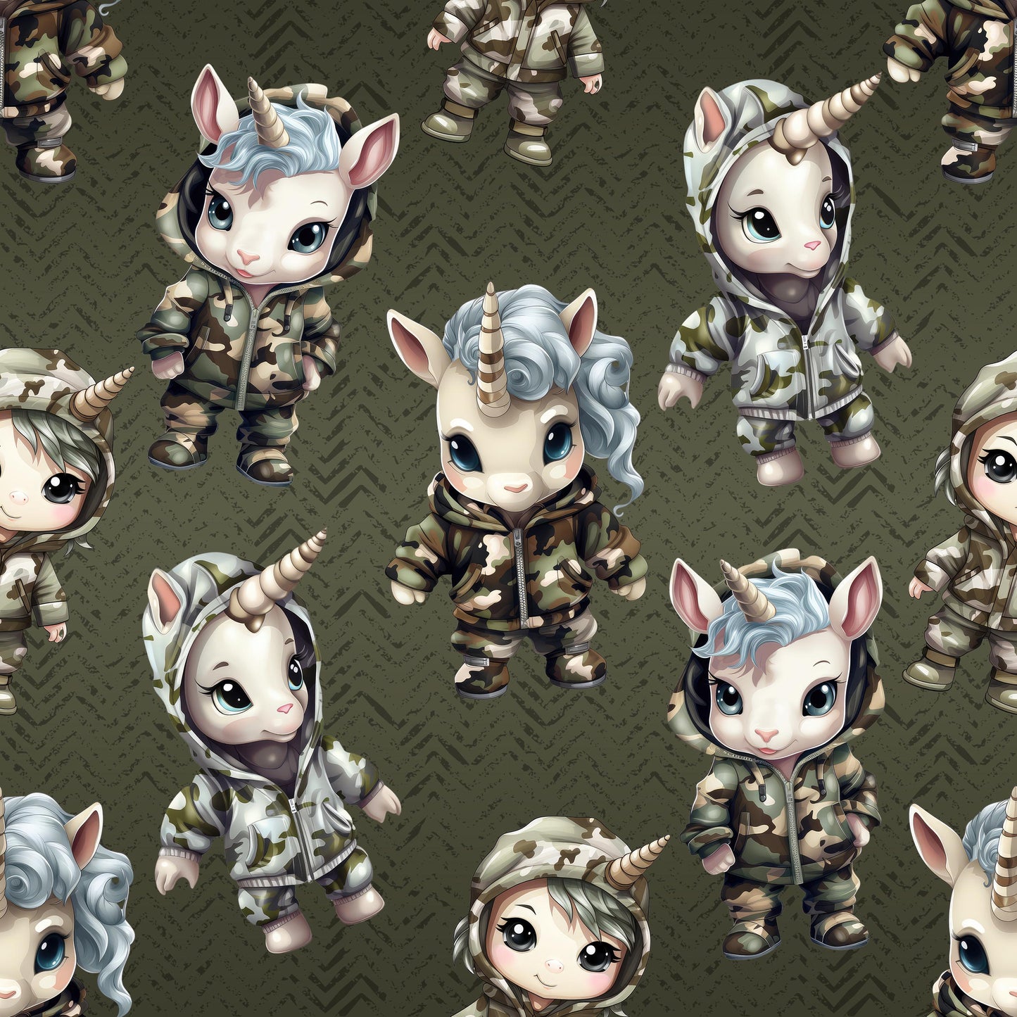 Eigenproduktion Stoff Einhorn - Militär