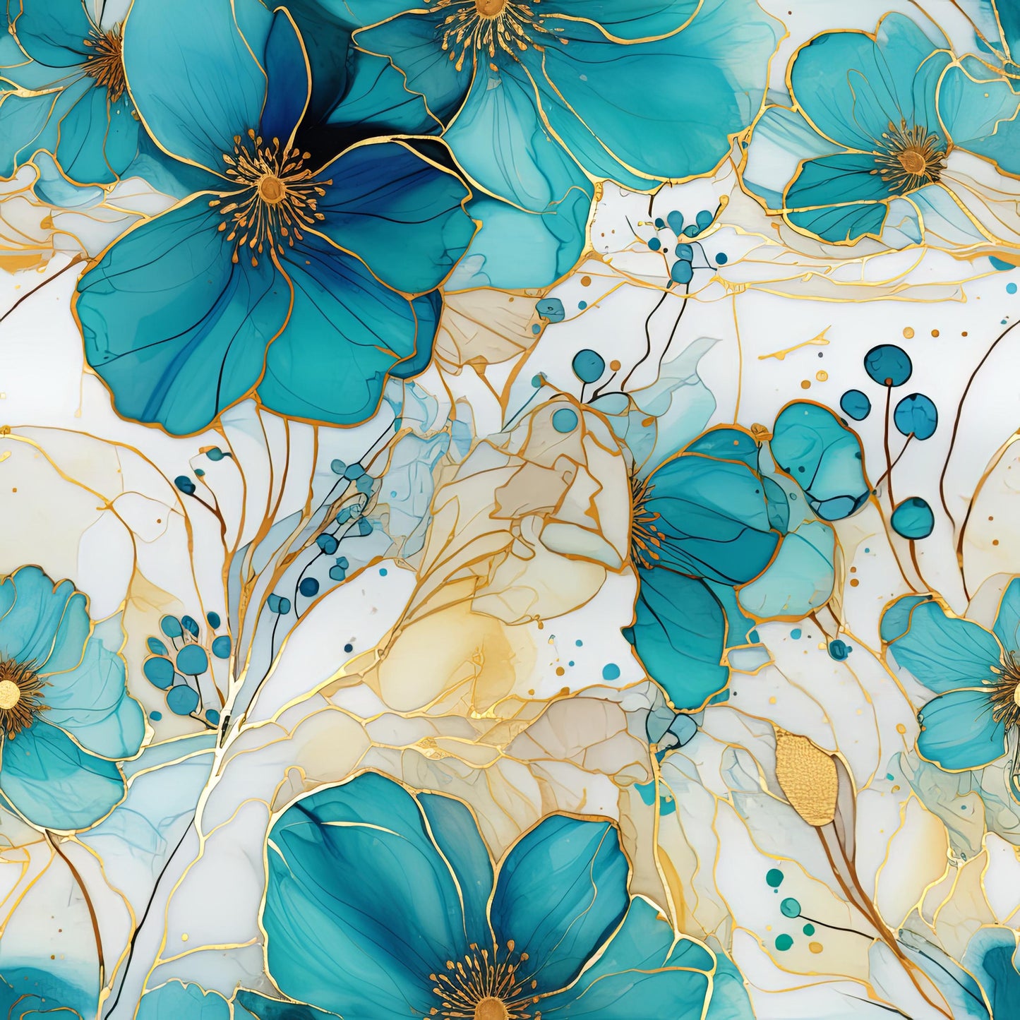 Eigenproduktion Stoff Flower - Blumen - Petrol