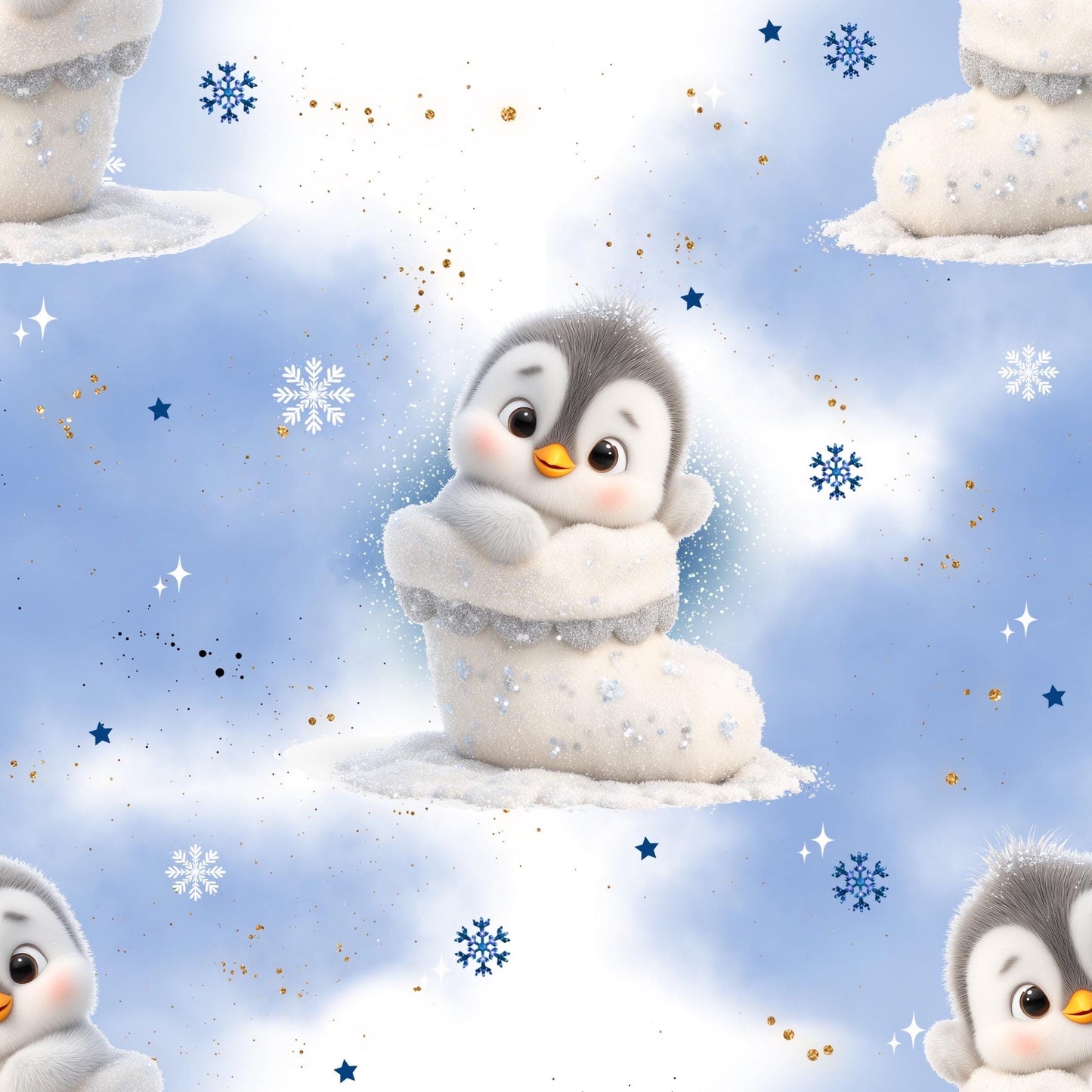 Eigenproduktion Stoff Pinguin
