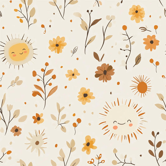 Eigenproduktion Stoff Sonne und Blumen