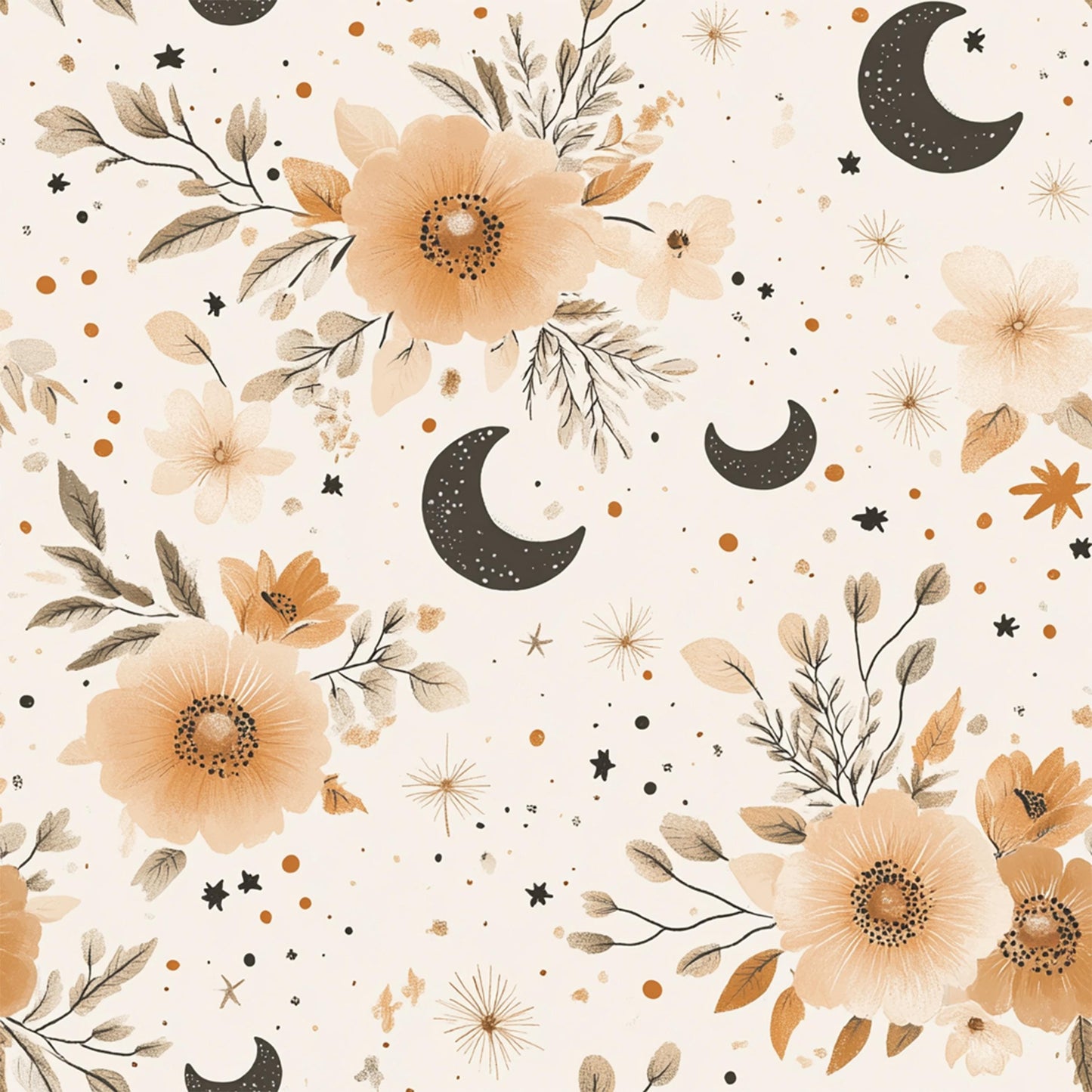 Eigenproduktion Stoff Mond mit Blumen