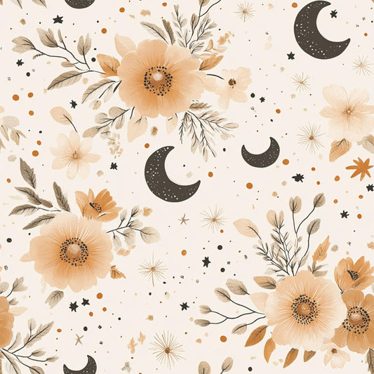 Eigenproduktion Stoff Mond mit Blumen