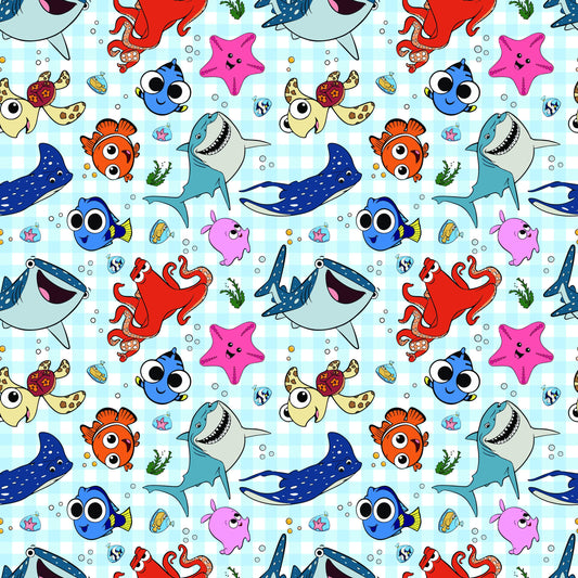 Eigenproduktion Stoff bunte Fische