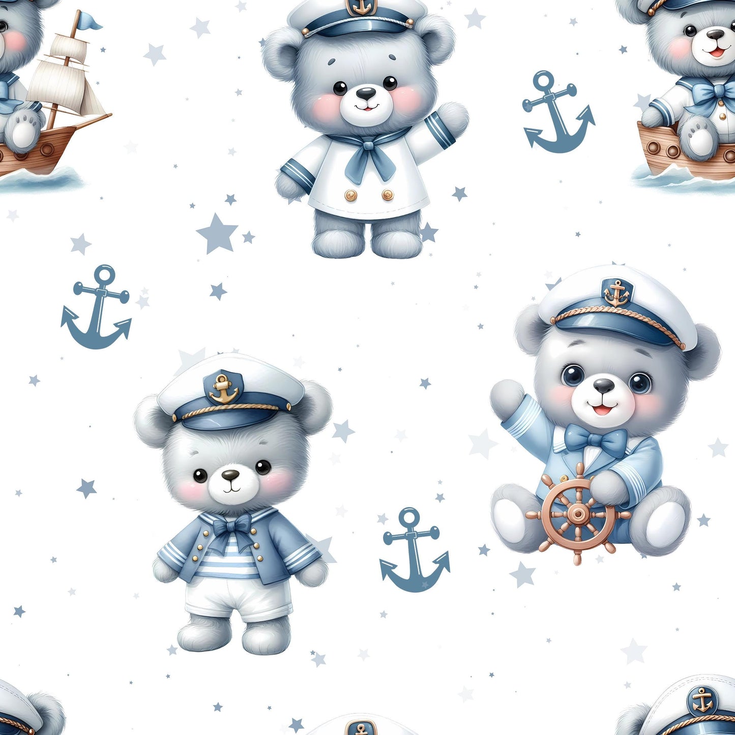 Eigenproduktion Stoff Kapitän Bär - Anker - Marine