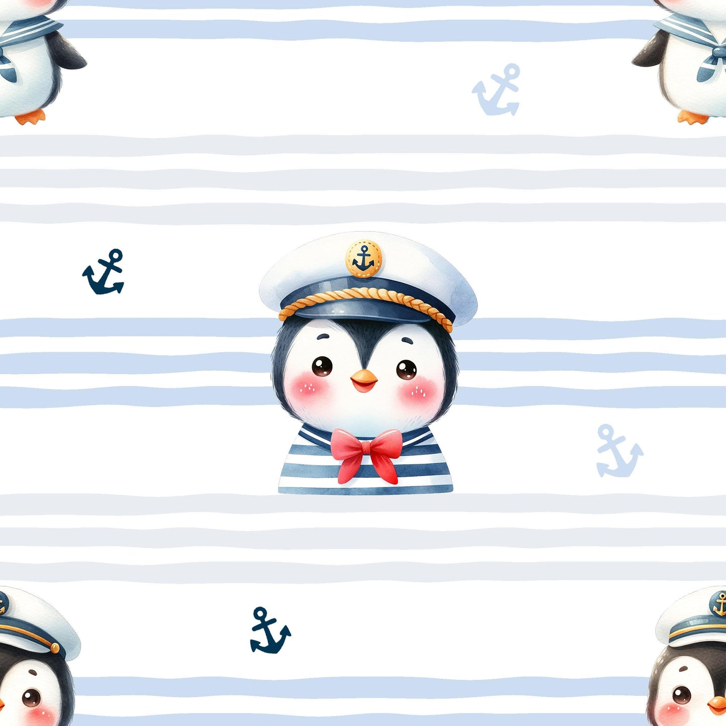 Eigenproduktion Stoff Marine Pinguin