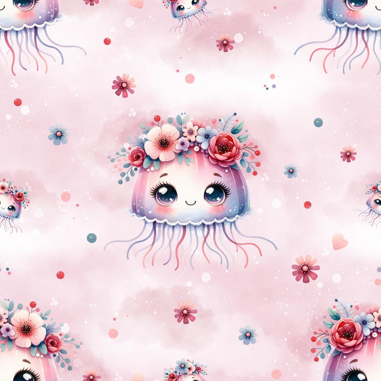 Eigenproduktion Stoff süße Qualle - rosa - Mädchen