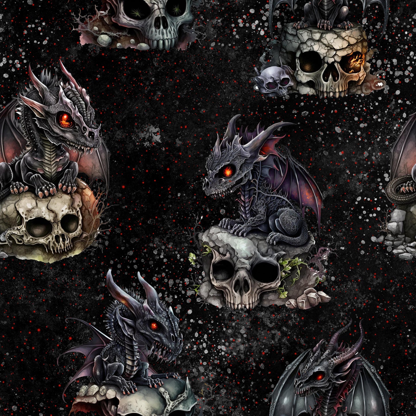 Eigenproduktion Stoff schwarzer Drache / Schädel