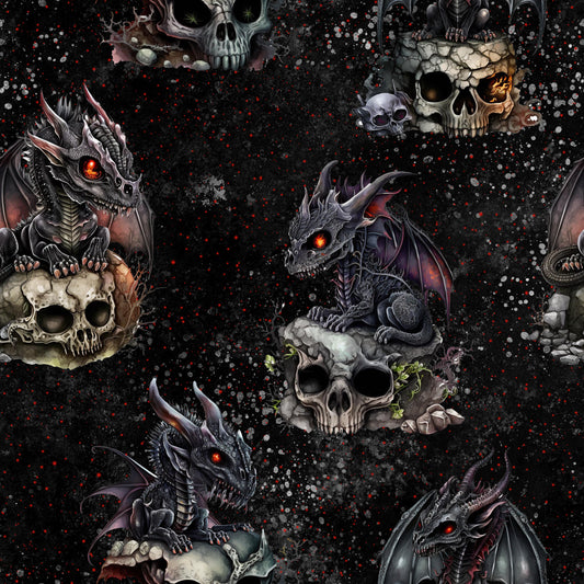 Eigenproduktion Stoff schwarzer Drache / Schädel