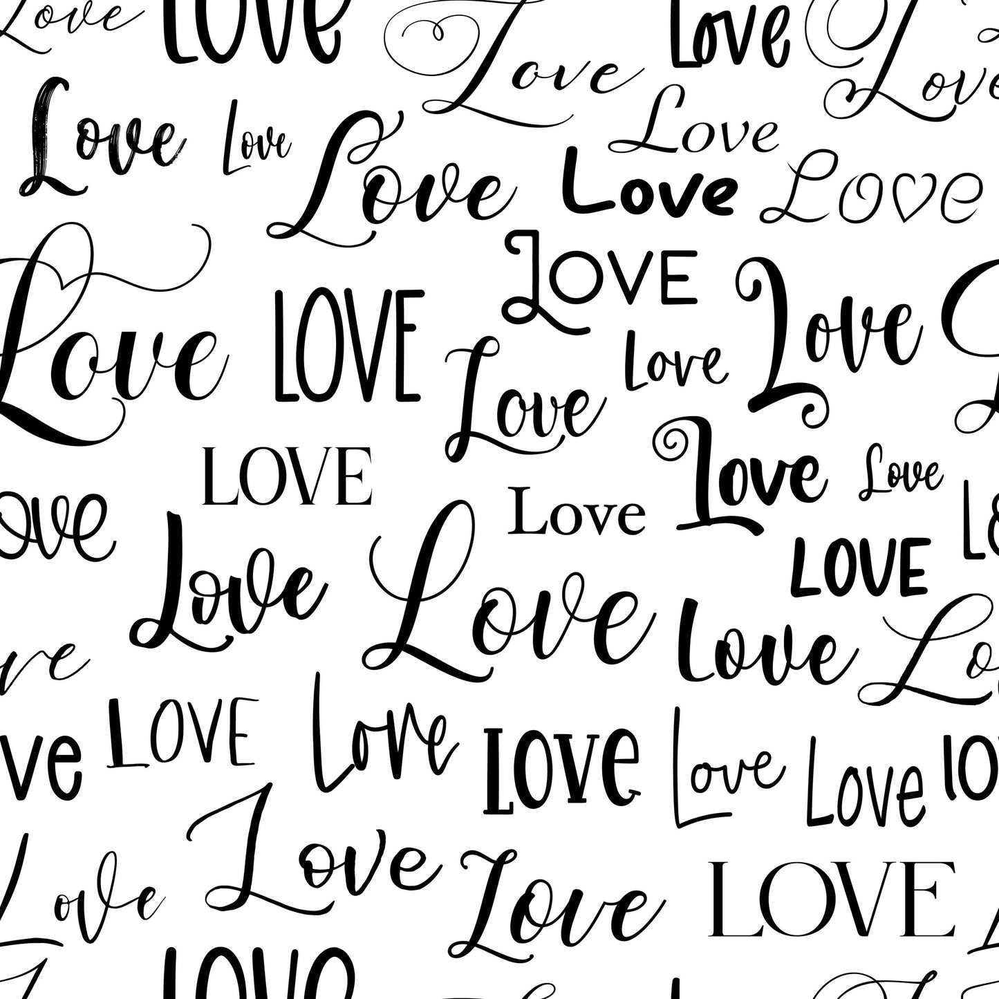 Eigenproduktion Stoff Liebe - Love - Schrift - Schwarz - Weiß