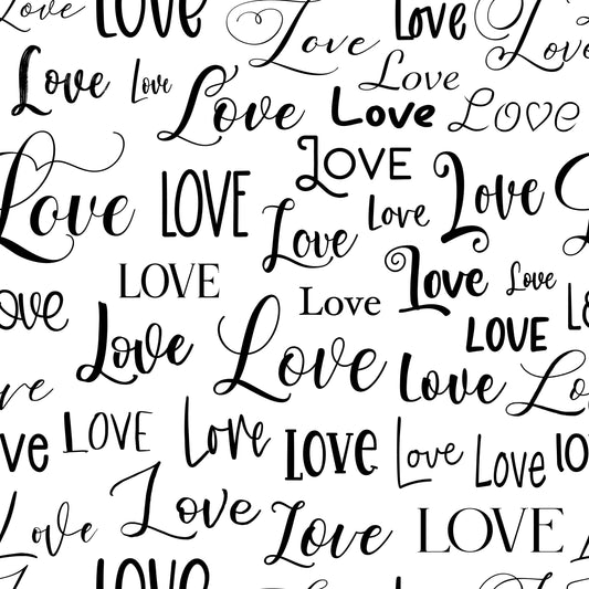 Eigenproduktion Stoff Liebe - Love - Schrift - Schwarz - Weiß