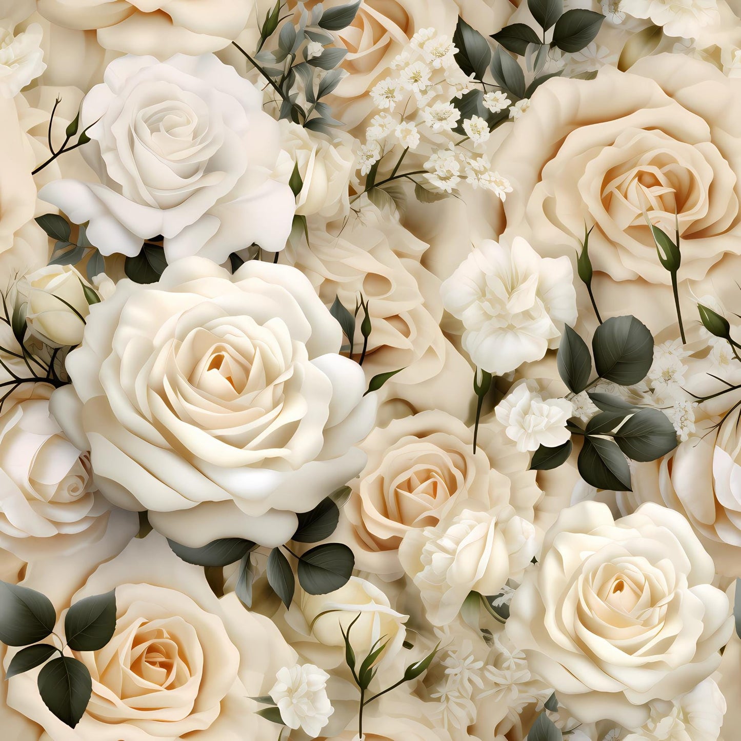 Eigenproduktion Stoff 3D Rosen - Blumen - Champagner Rosé