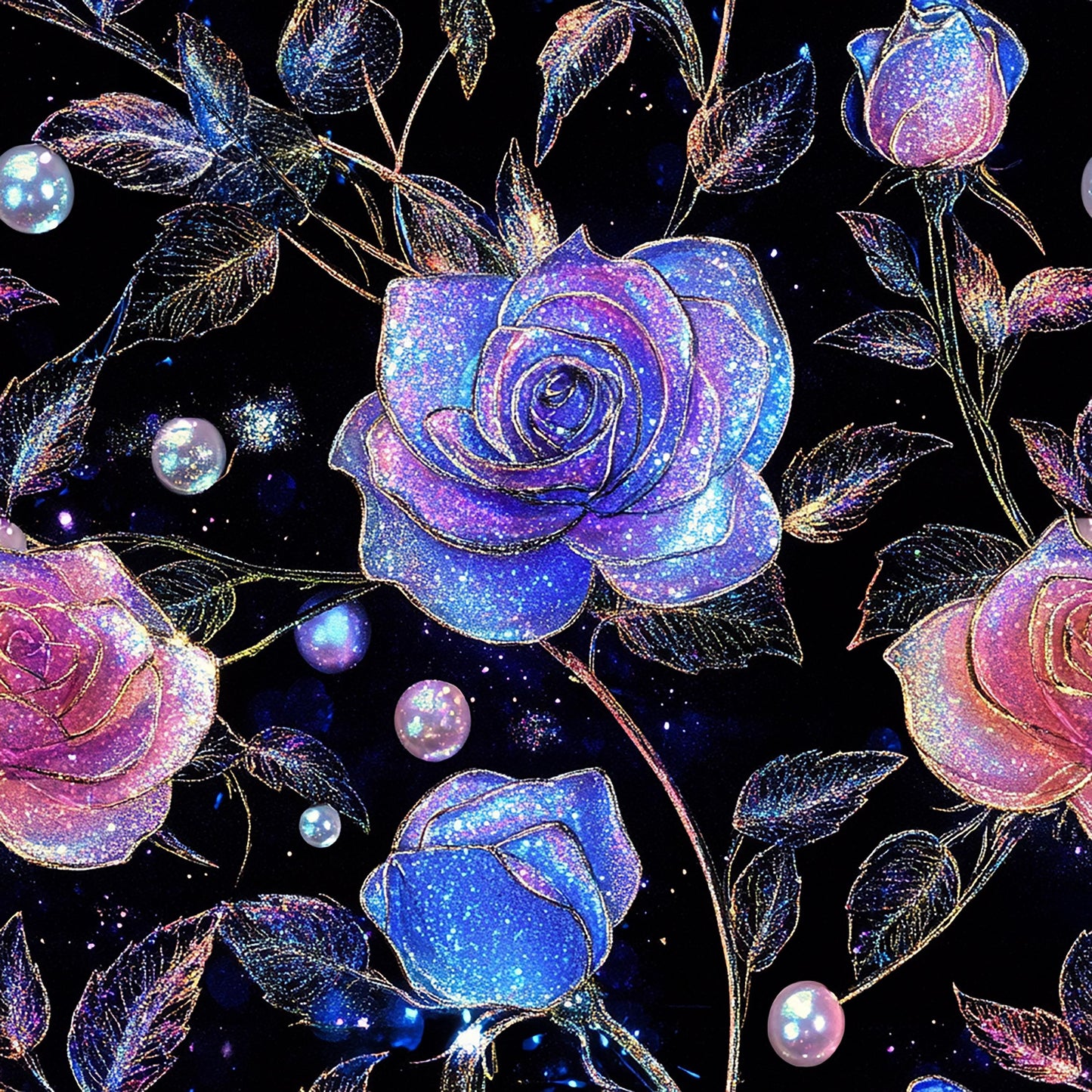 Eigenproduktion Stoff Rosen Glitzer