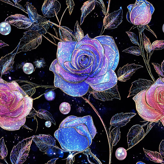 Eigenproduktion Stoff Rosen Glitzer