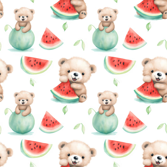 Eigenproduktion Stoff Bär - Wassermelone