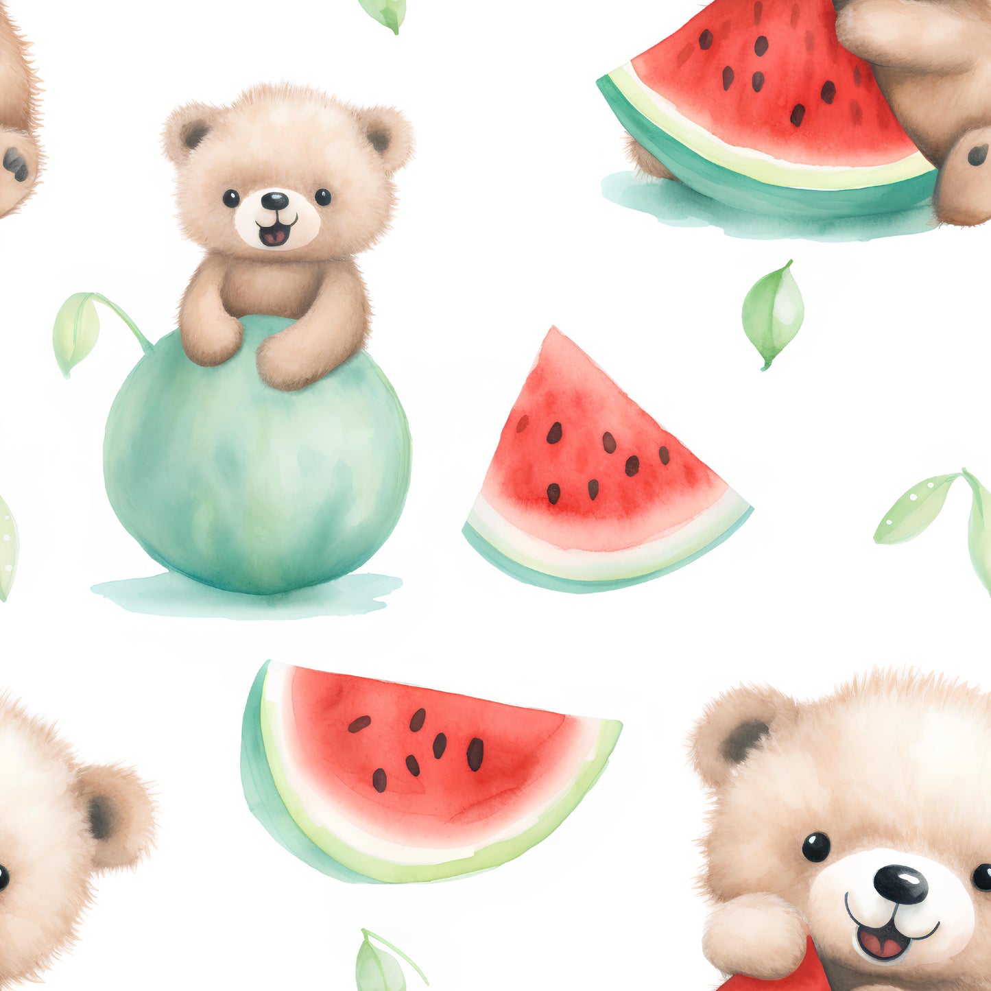 Eigenproduktion Stoff Bär - Wassermelone