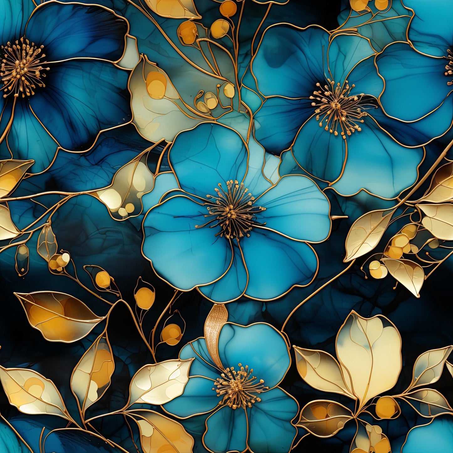 Eigenproduktion Stoff Flower - Blumen - Petrol