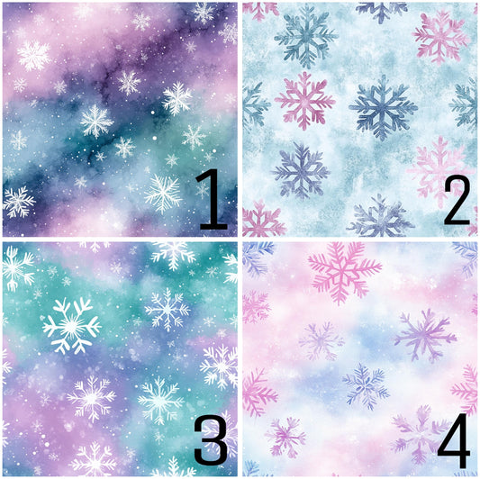 Eigenproduktion Stoff Schneeflocken - Pastelfarben