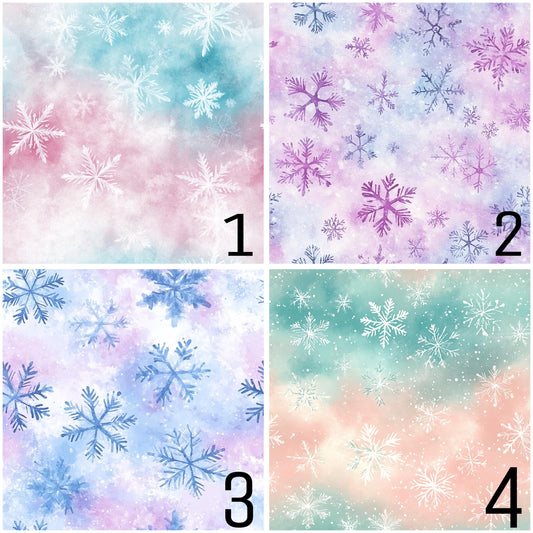 Eigenproduktion Stoff Schneeflocken - Pastelfarben