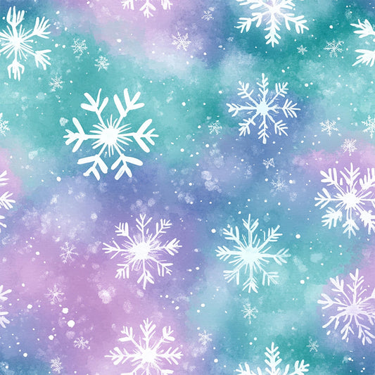 Eigenproduktion Stoff Schneeflocken - Pastelfarben