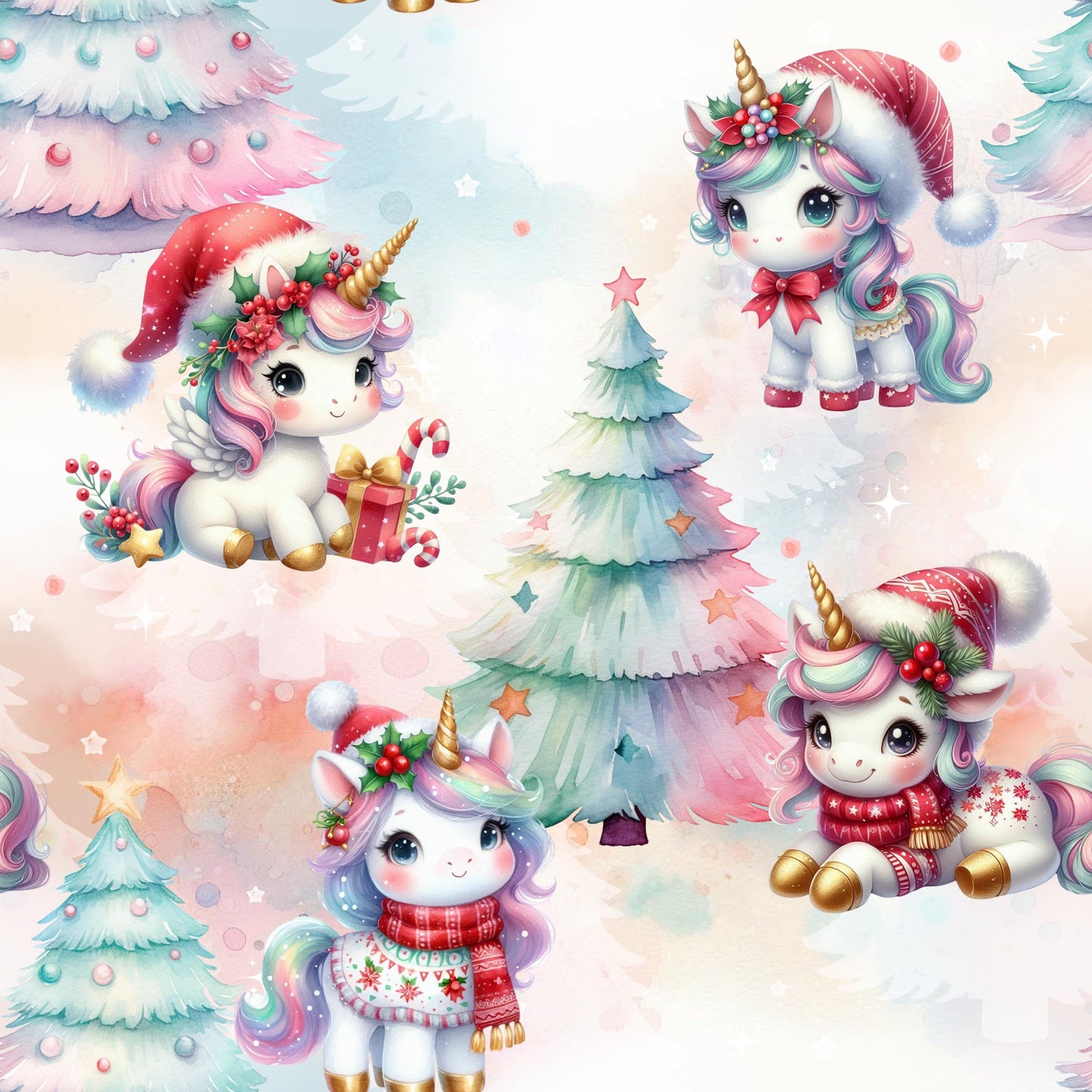 Eigenproduktion Stoff Winter - Weihnachten - Einhorn