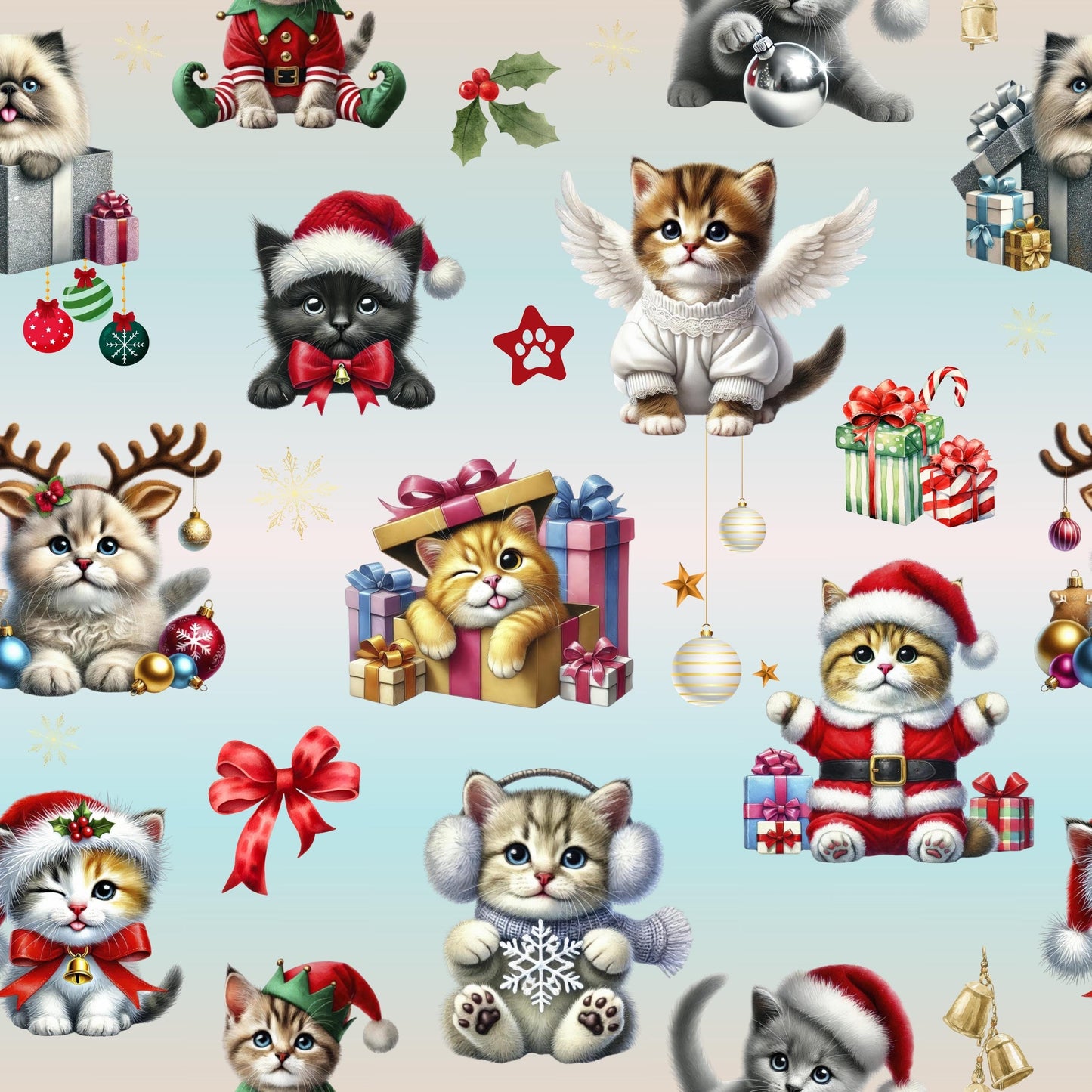 Eigenproduktion Stoff Katzen - Weihnachten