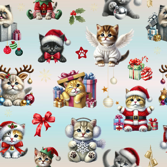 Eigenproduktion Stoff Katzen - Weihnachten