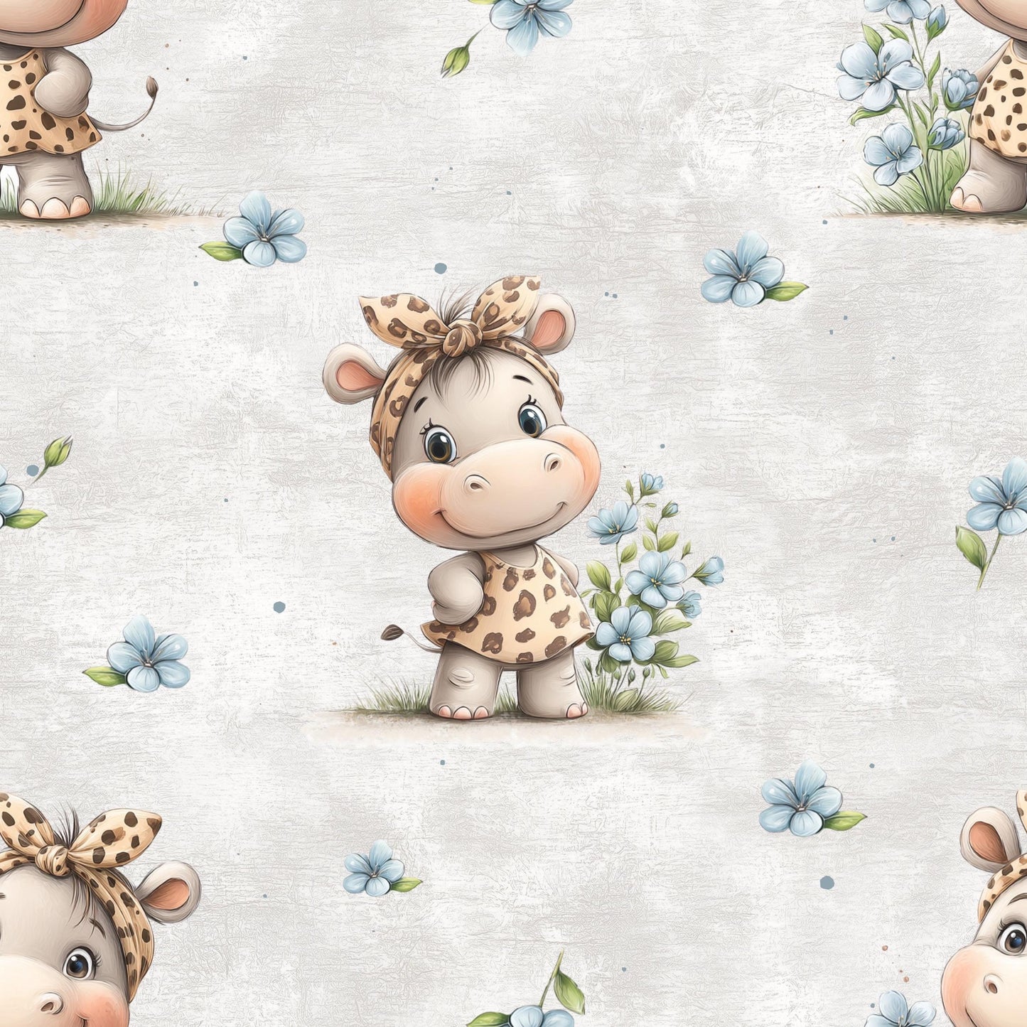 Eigenproduktion Stoff Nilpferd - Hippo