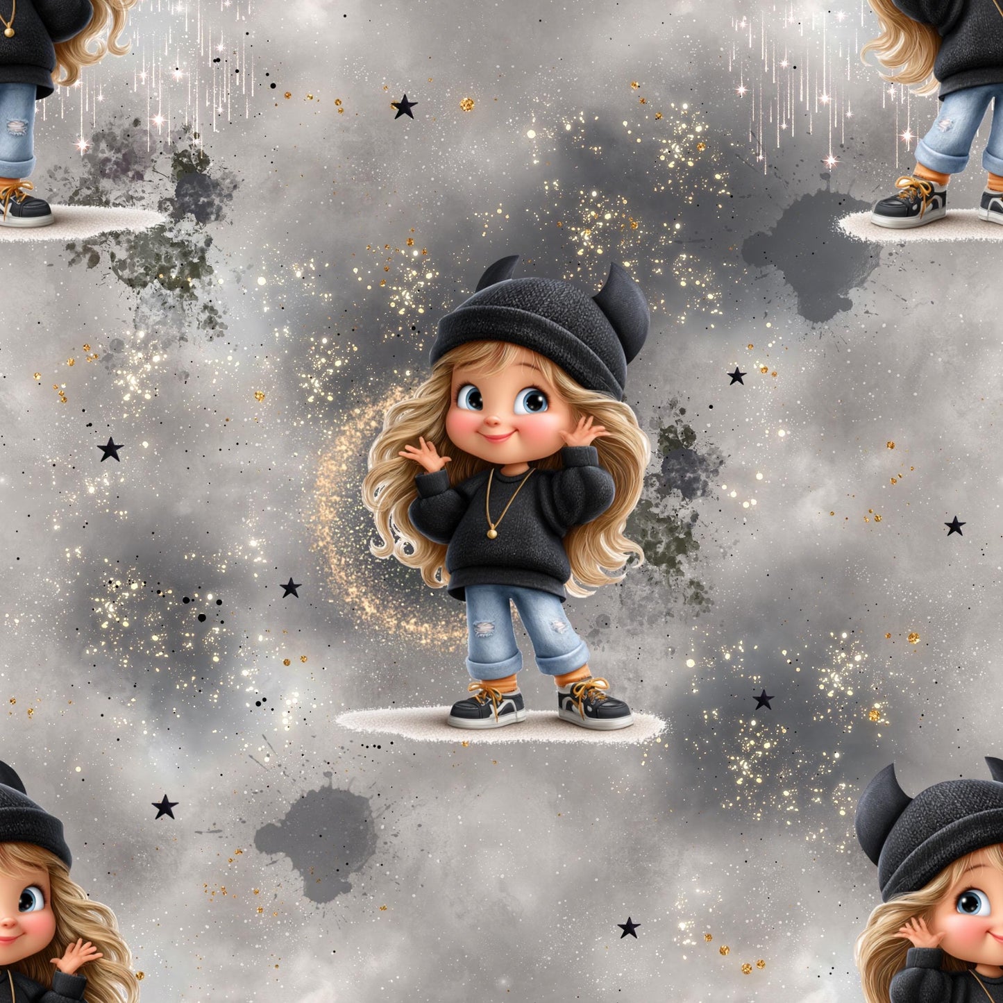 Eigenproduktion Stoff Mädchen Teufel