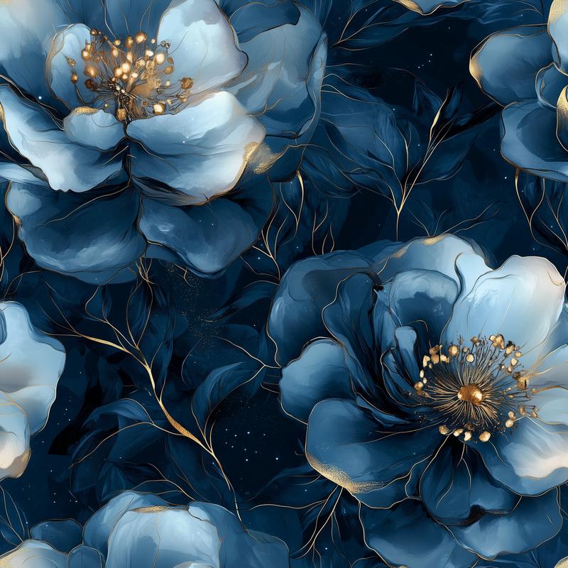 Eigenproduktion Stoff Flower - Blumen - Blau