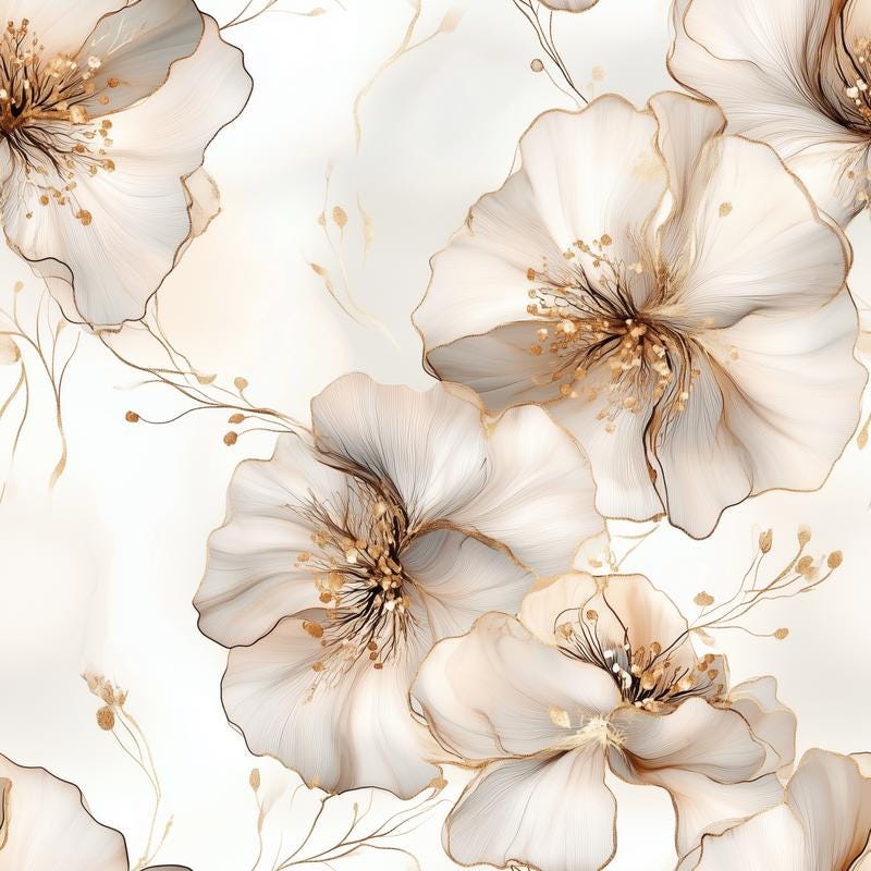 Eigenproduktion Stoff Flower - Blumen - Creme - Weiß